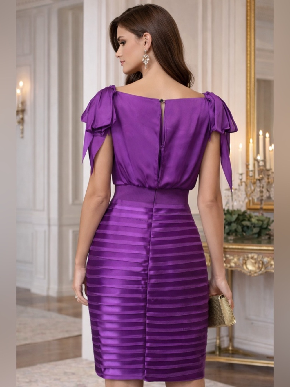 CH Carolina Herrera Purple Silk Dress Cocktail Evening Designer Bow Detail - Picture 2 of 13
